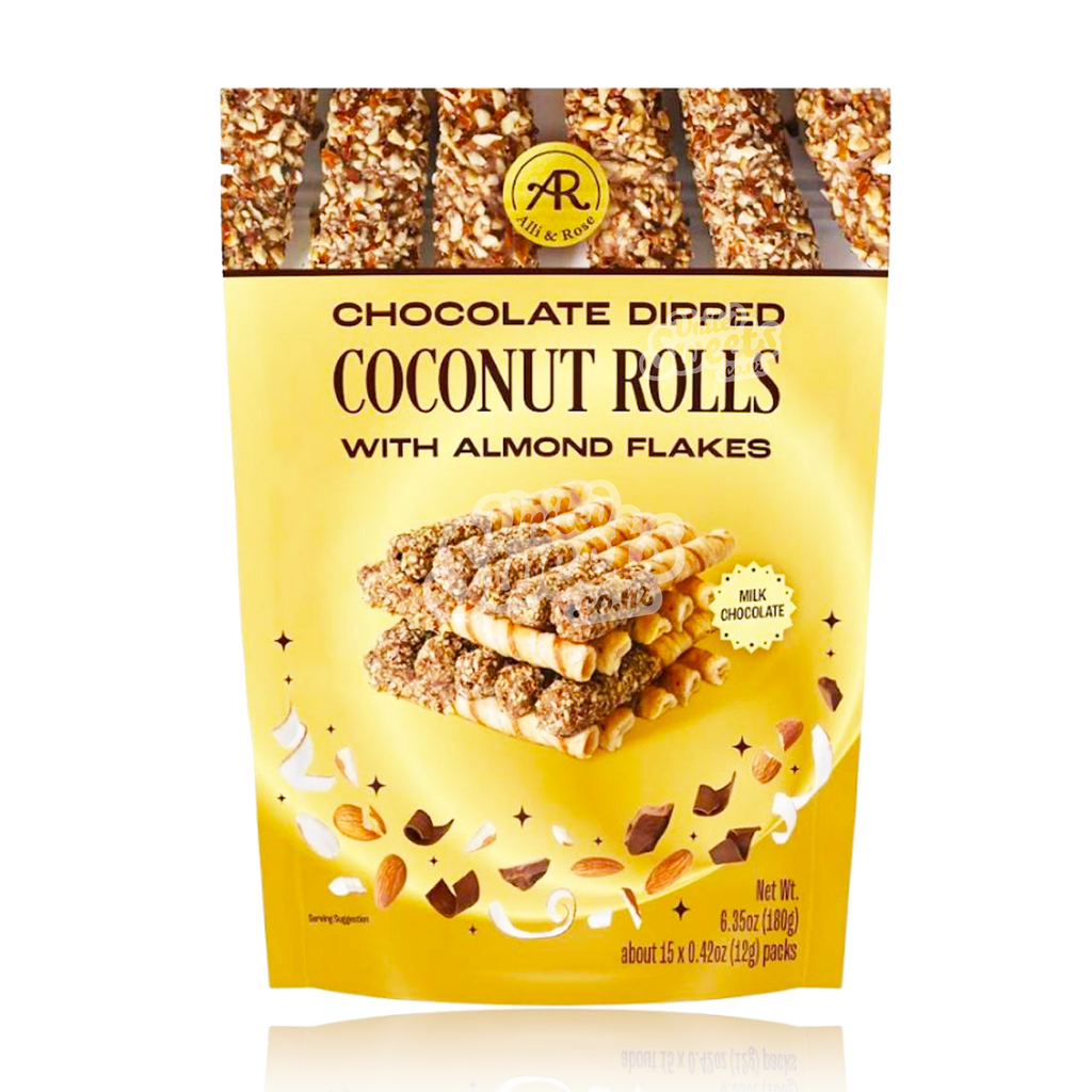 ALLI & ROSE Chocolate Dipped Coconut Rolls With Almond Flakes 180g