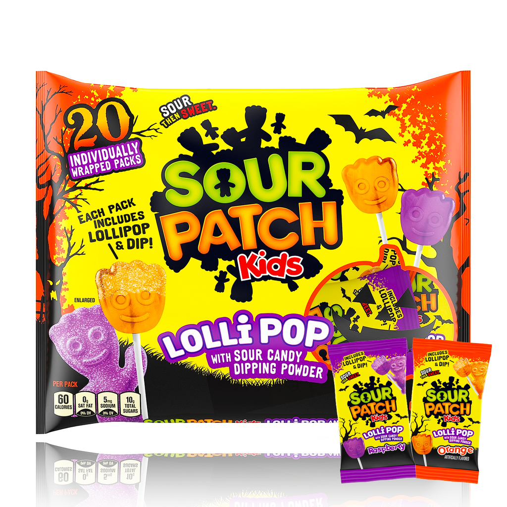 Sour Patch Kids Orange & Purple Lollipops With Sour Candy Dipping Powder 300g (20 Piece)